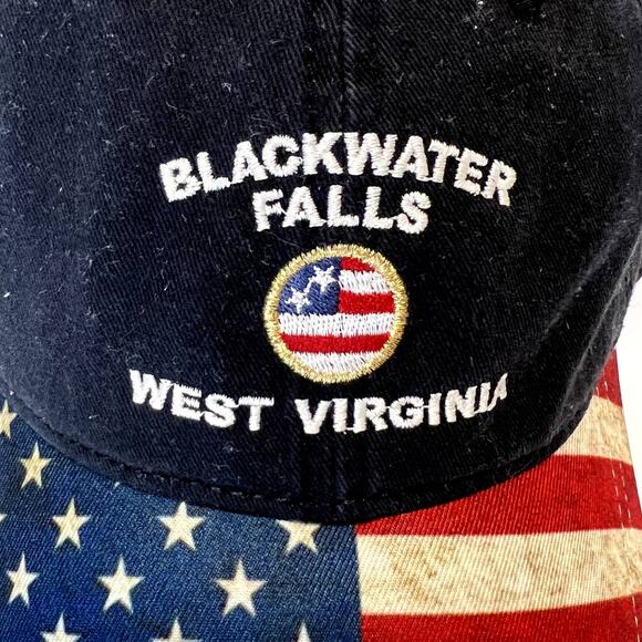 American Flag Hat Cap Blackwater Falls West Virginia Embroidered Logo Black NWT - Picture 2 of 7